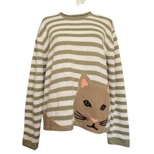 VTG Christopher & Banks Hand Embroidered Women's Sweater SZ Large Cat Lover Y2K